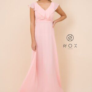 CNEW BLUSH Ruffled Collar V neck A-Line Shape Dress NX7123